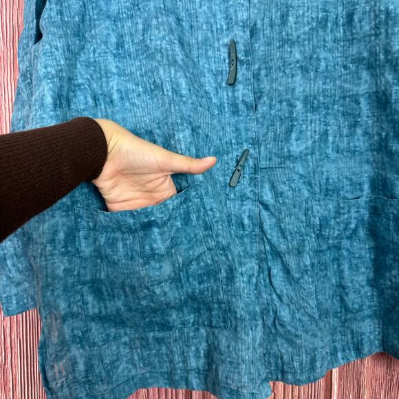 Focus Casual Life Blue Lagenlook Top Button Up Size Medium Oversized - Picture 3 of 6